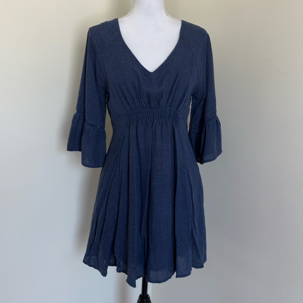 Crescent || Woman’s Boho Deep Blue V-Neck Dress sz M
